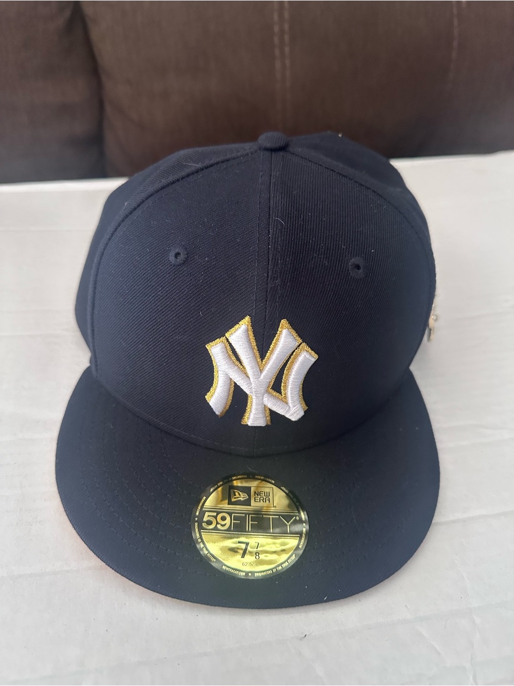 New Era Black Fitted Cap with Gold Crystal Logo Charm